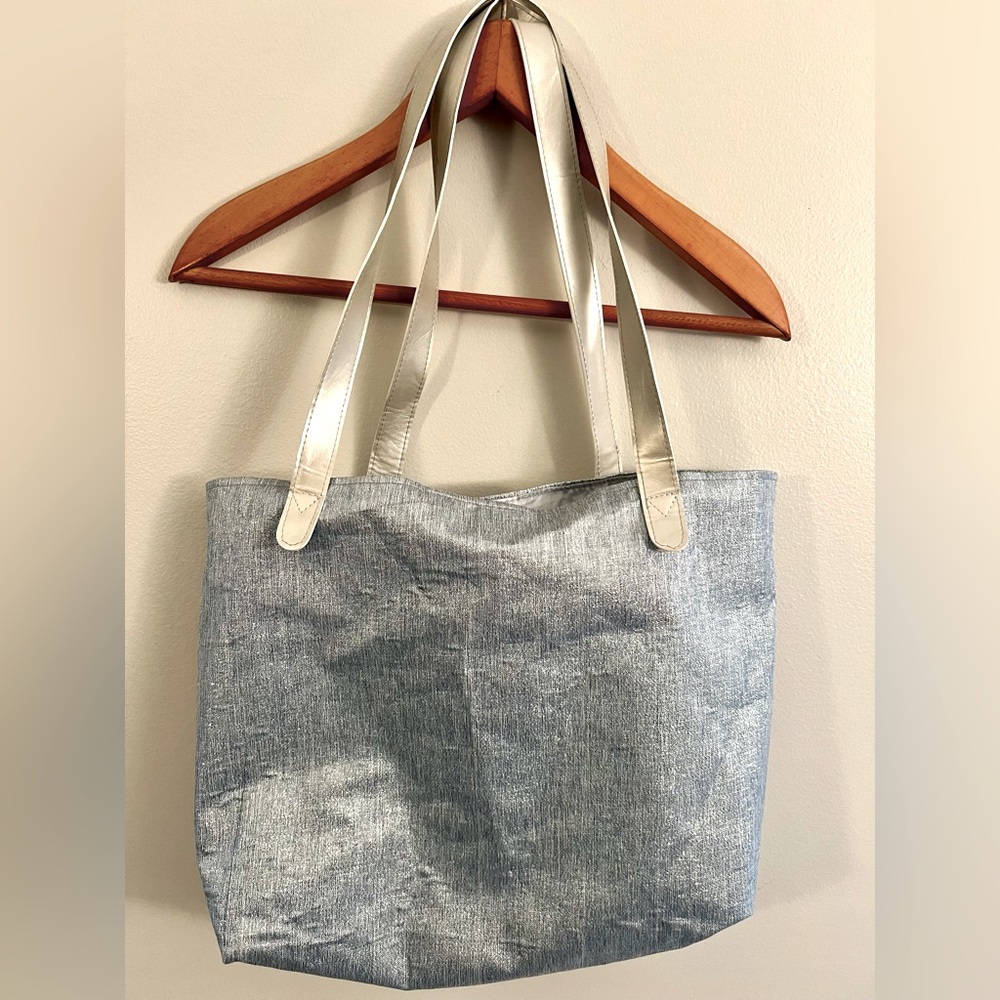 Metallic Blue/Silver Tote Shoulder Bag Shimmer Purse 2000s